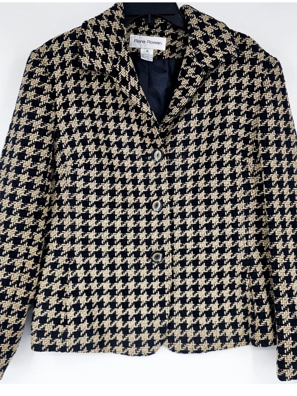 Rena Rowan Black and Cream Houndstooth Tailored Blazer